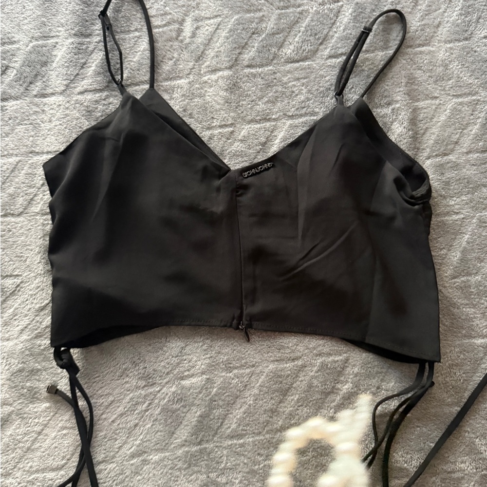 Black Ruched Crop Top - Picture 3 of 5